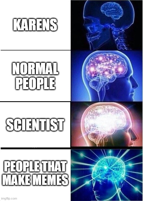 we are the smartest |  KARENS; NORMAL PEOPLE; SCIENTIST; PEOPLE THAT MAKE MEMES | image tagged in memes,expanding brain,funny,cats,all lives matter | made w/ Imgflip meme maker