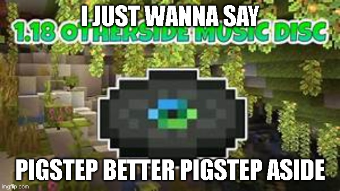 there's a new guy in town (also a custom template use it however you want) | I JUST WANNA SAY; PIGSTEP BETTER PIGSTEP ASIDE | image tagged in minecraft otherside | made w/ Imgflip meme maker