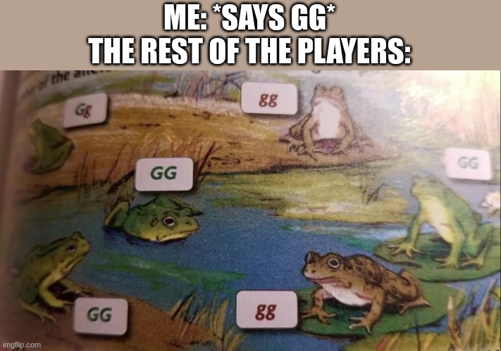 ME: *SAYS GG*
THE REST OF THE PLAYERS: | made w/ Imgflip meme maker