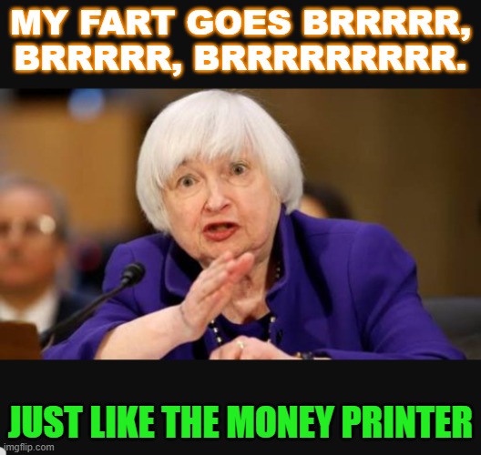 My Fart Goes Brrrrr, brrrrr, brrrrrrrrr; Just like the Money Printer | MY FART GOES BRRRRR, BRRRRR, BRRRRRRRRR. JUST LIKE THE MONEY PRINTER | image tagged in yellen and screaming | made w/ Imgflip meme maker