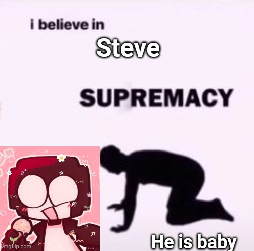 Steve is baby | Steve; He is baby | image tagged in i believe in supremacy | made w/ Imgflip meme maker