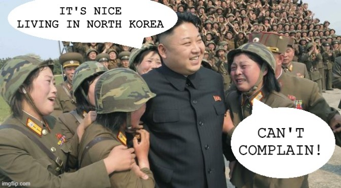 It's Nice | IT'S NICE LIVING IN NORTH KOREA; CAN'T COMPLAIN! | image tagged in north korea cry | made w/ Imgflip meme maker