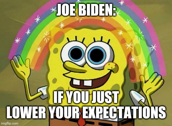 Lowe your expectations | JOE BIDEN:; IF YOU JUST LOWER YOUR EXPECTATIONS | image tagged in memes,imagination spongebob | made w/ Imgflip meme maker