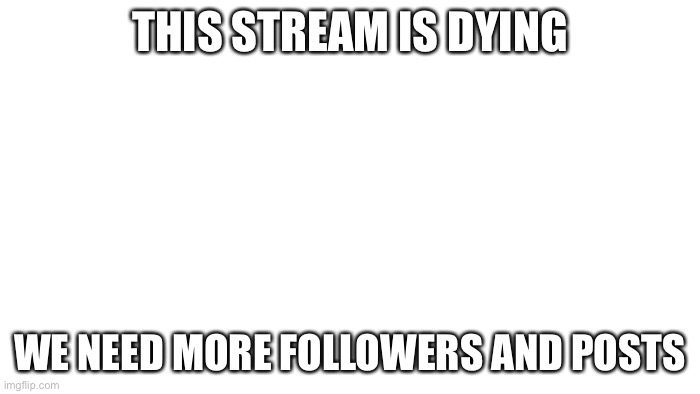 TRANSPARENT | THIS STREAM IS DYING; WE NEED MORE FOLLOWERS AND POSTS | image tagged in transparent | made w/ Imgflip meme maker