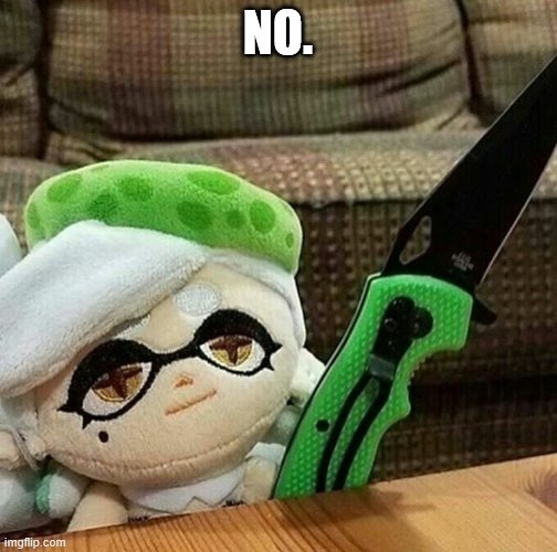 Marie plush with a knife | NO. | image tagged in marie plush with a knife | made w/ Imgflip meme maker