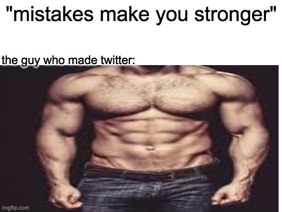 failed it |  "mistakes make you stronger"; the guy who made twitter: | image tagged in twitter,fun,memes | made w/ Imgflip meme maker