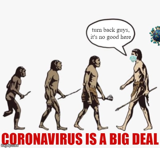 Evolution template | turn back guys, it's no good here; CORONAVIRUS IS A BIG DEAL | image tagged in evolution template,coronavirus | made w/ Imgflip meme maker