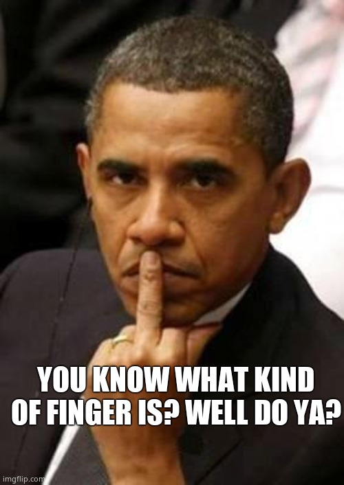 Obama Middle Finger | YOU KNOW WHAT KIND OF FINGER IS? WELL DO YA? | image tagged in obama middle finger | made w/ Imgflip meme maker