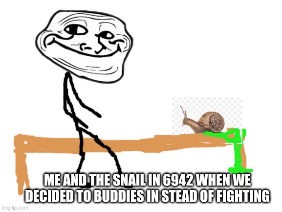 Blank White Template | ME AND THE SNAIL IN 6942 WHEN WE DECIDED TO BUDDIES IN STEAD OF FIGHTING | image tagged in blank white template,196 | made w/ Imgflip meme maker