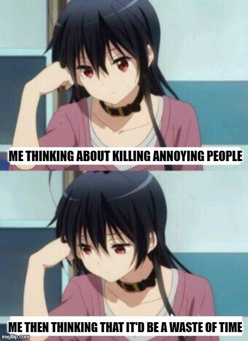 Anime Meme | ME THINKING ABOUT KILLING ANNOYING PEOPLE; ME THEN THINKING THAT IT'D BE A WASTE OF TIME | image tagged in anime meme | made w/ Imgflip meme maker