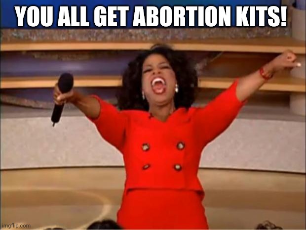Oprah You Get A | YOU ALL GET ABORTION KITS! | image tagged in memes,oprah you get a | made w/ Imgflip meme maker