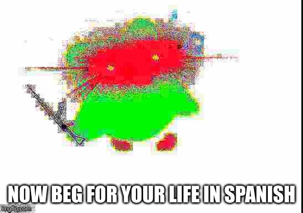 Deep fried doulingo owl | NOW BEG FOR YOUR LIFE IN SPANISH | image tagged in deep fried doulingo owl | made w/ Imgflip meme maker