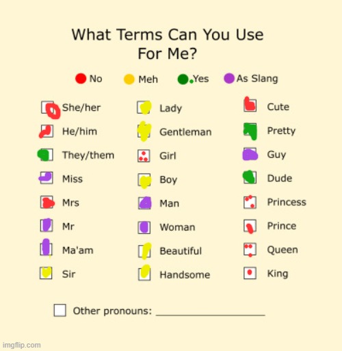 ive never seen so much yellow | image tagged in pronouns sheet | made w/ Imgflip meme maker