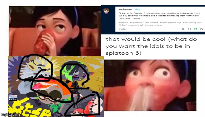 IT'S HAPPENING BOIS | image tagged in violet spits water through her nose incredibles 2,splatoon,splatoon 2,nintendo,2022 | made w/ Imgflip meme maker