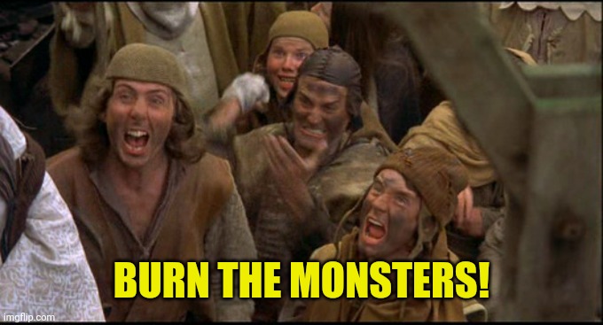 Burn her anyway | BURN THE MONSTERS! | image tagged in burn her anyway | made w/ Imgflip meme maker