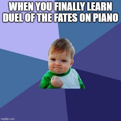 Success Kid | WHEN YOU FINALLY LEARN DUEL OF THE FATES ON PIANO | image tagged in memes,success kid | made w/ Imgflip meme maker
