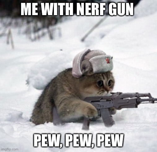 soviet kitty | ME WITH NERF GUN; PEW, PEW, PEW | image tagged in soviet kitty | made w/ Imgflip meme maker