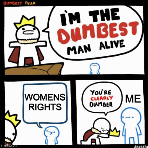 This is for jokes ik its bouta be contraversial ;) | WOMENS RIGHTS; ME | image tagged in i'm the dumbest man alive | made w/ Imgflip meme maker