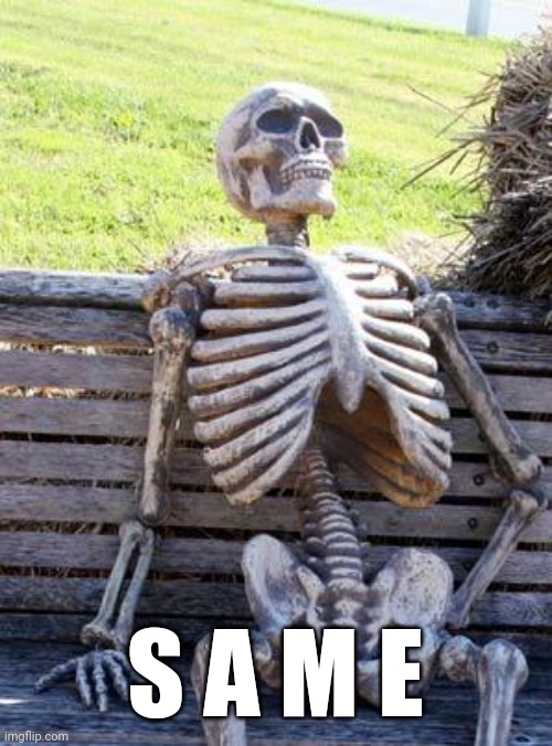 Waiting Skeleton Meme | S A M E | image tagged in memes,waiting skeleton | made w/ Imgflip meme maker