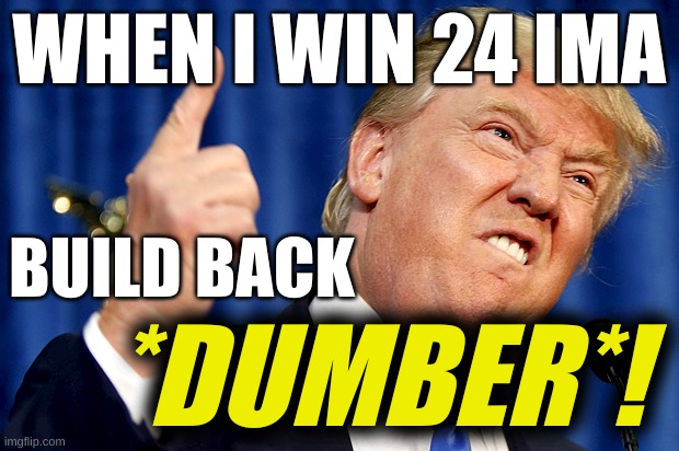 BBD | WHEN I WIN 24 IMA; BUILD BACK; *DUMBER*! | image tagged in donald trump,build back better,dumb and dumber,trump 2024,recount,rigged elections | made w/ Imgflip meme maker