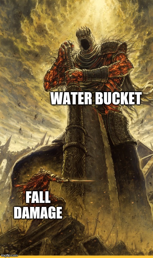 Fantasy Painting | WATER BUCKET FALL DAMAGE | image tagged in fantasy painting | made w/ Imgflip meme maker