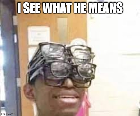 multiple glasses guy | I SEE WHAT HE MEANS | image tagged in multiple glasses guy | made w/ Imgflip meme maker