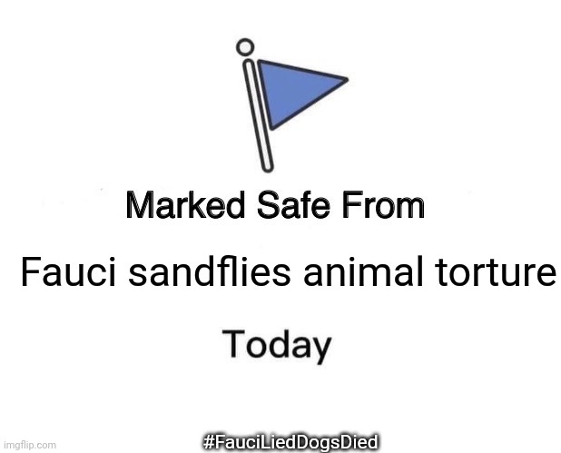 Fauci Lied Dogs Died | Fauci sandflies animal torture; #FauciLiedDogsDied | image tagged in memes,marked safe from | made w/ Imgflip meme maker