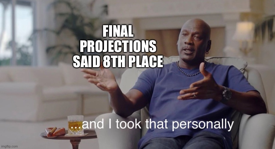 I took that personally | FINAL PROJECTIONS SAID 8TH PLACE | image tagged in i took that personally | made w/ Imgflip meme maker