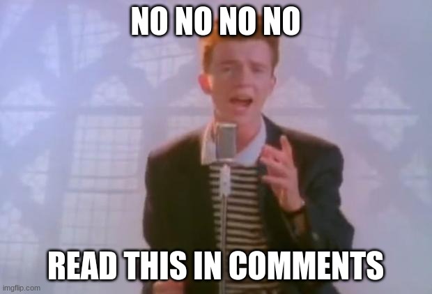 in comments | NO NO NO NO; READ THIS IN COMMENTS | image tagged in rick astley | made w/ Imgflip meme maker