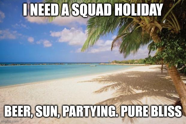 Anybody else relate? | I NEED A SQUAD HOLIDAY; BEER, SUN, PARTYING. PURE BLISS | image tagged in island paradise,memes | made w/ Imgflip meme maker