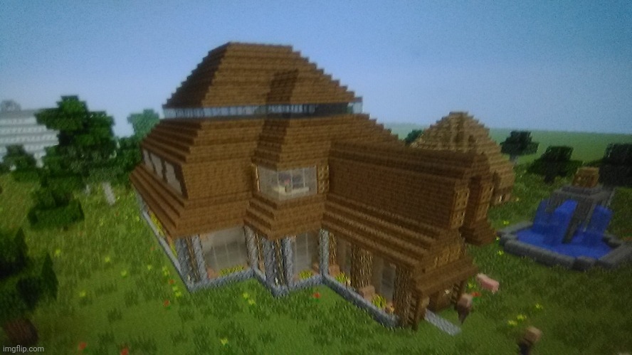 I built this all by myself and it took me a day (lol I'm a fast builder and yes, there's interior too) | image tagged in minecraft | made w/ Imgflip meme maker
