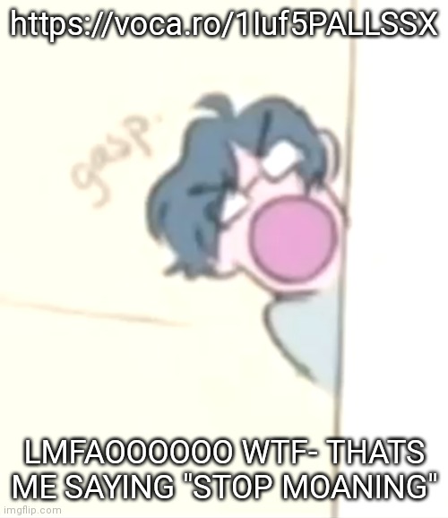 JFZJGOYDOYDI | https://voca.ro/1Iuf5PALLSSX; LMFAOOOOOO WTF- THATS ME SAYING "STOP MOANING" | image tagged in iida | made w/ Imgflip meme maker