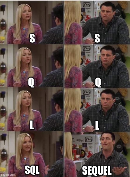 Phoebe Joey | S; S; Q; Q; L; L; SQL; SEQUEL | image tagged in phoebe joey | made w/ Imgflip meme maker