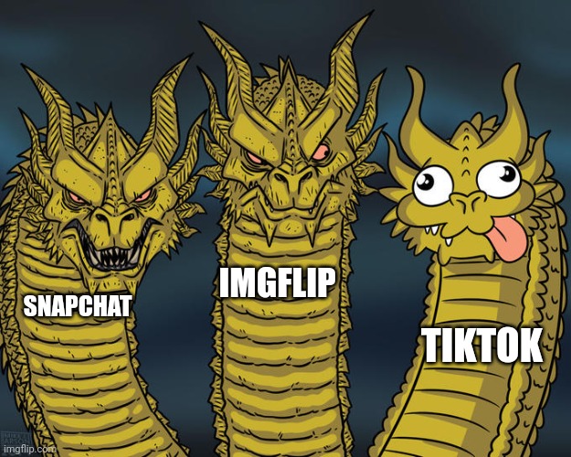 Three-headed Dragon | IMGFLIP; SNAPCHAT; TIKTOK | image tagged in three-headed dragon | made w/ Imgflip meme maker