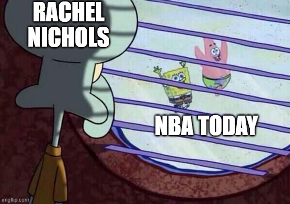 Rachel Nichols |  RACHEL NICHOLS; NBA TODAY | image tagged in squidward window,rachel nichols,nba today,nba,espn | made w/ Imgflip meme maker