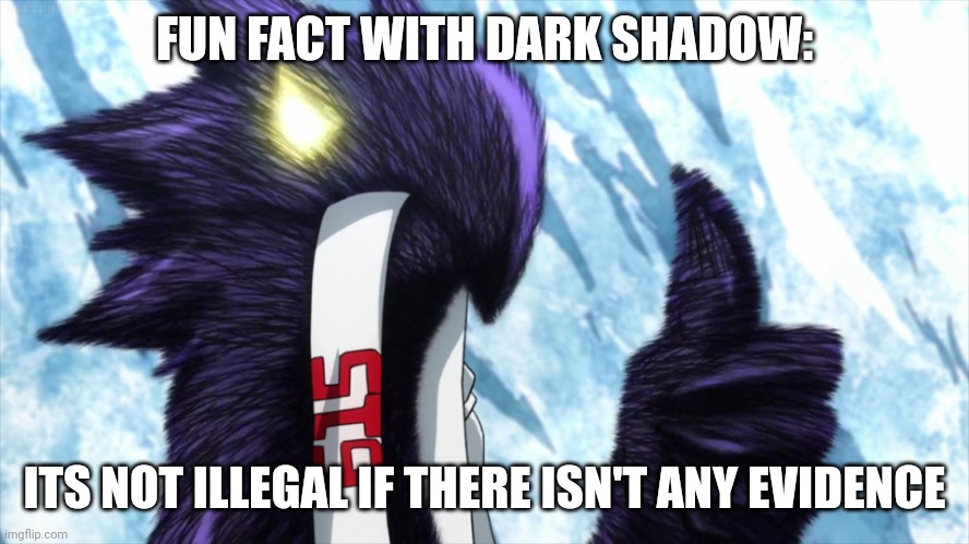 FUN FACT WITH DARK SHADOW:; ITS NOT ILLEGAL IF THERE ISN'T ANY EVIDENCE | image tagged in dark shadow thumbs up | made w/ Imgflip meme maker