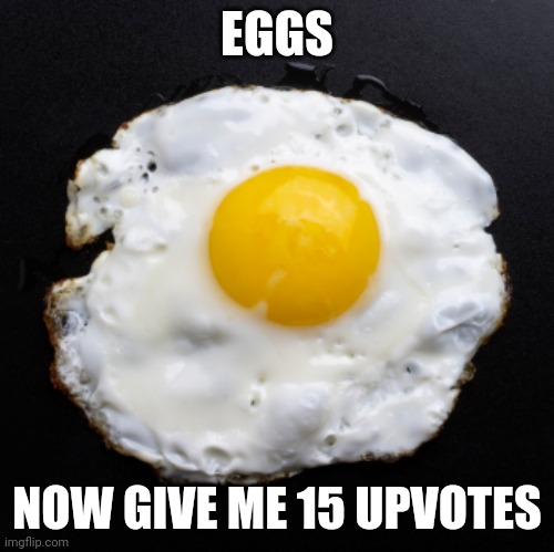 Eggs | EGGS; NOW GIVE ME 15 UPVOTES | image tagged in eggs | made w/ Imgflip meme maker