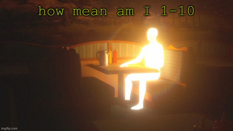 question | how mean am I 1-10 | image tagged in glowing guy | made w/ Imgflip meme maker