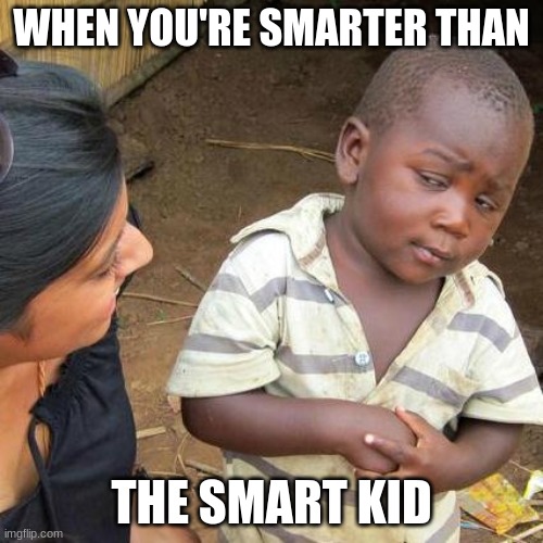 Third World Skeptical Kid | WHEN YOU'RE SMARTER THAN; THE SMART KID | image tagged in memes,third world skeptical kid | made w/ Imgflip meme maker
