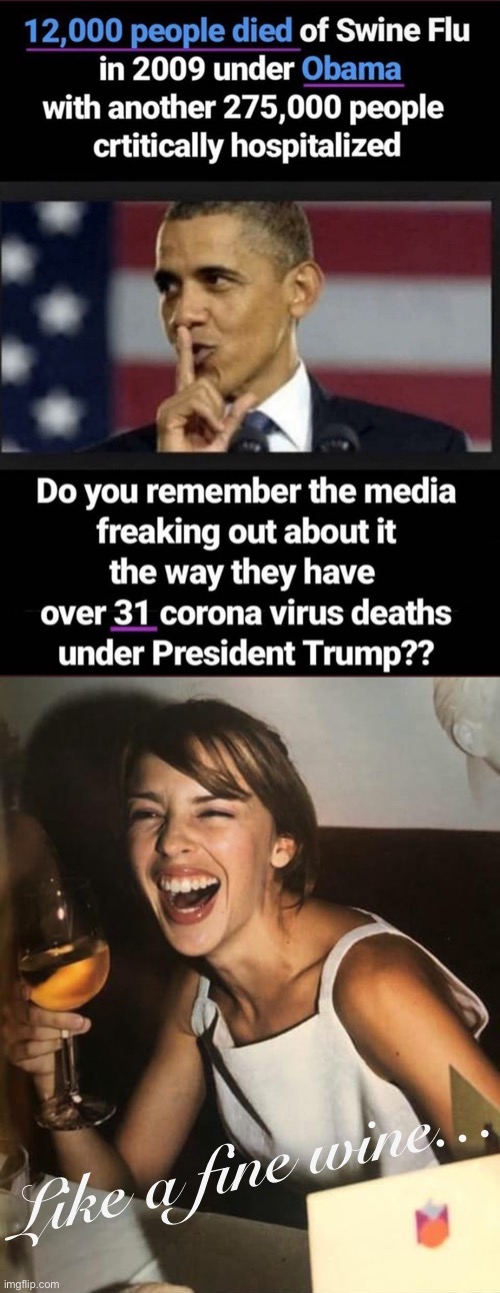 Just like fine wine | Like a fine wine… | image tagged in h1n1 obama meme,kylie wine laugh,swine flu,covidiots,conservative logic,memes about memes | made w/ Imgflip meme maker