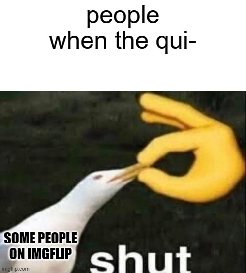 SHUT | people when the qui-; SOME PEOPLE ON IMGFLIP | image tagged in shut | made w/ Imgflip meme maker