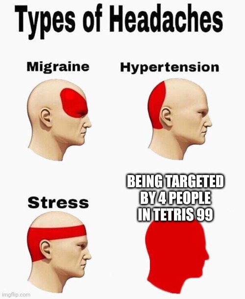 Why did they have to happen | BEING TARGETED BY 4 PEOPLE IN TETRIS 99 | image tagged in headaches | made w/ Imgflip meme maker