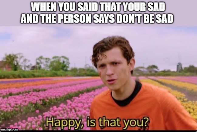 thx .. it helps | WHEN YOU SAID THAT YOUR SAD AND THE PERSON SAYS DON'T BE SAD | image tagged in happy is that you | made w/ Imgflip meme maker