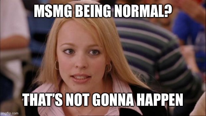 Its Not Going To Happen | MSMG BEING NORMAL? THAT’S NOT GONNA HAPPEN | image tagged in memes,its not going to happen | made w/ Imgflip meme maker