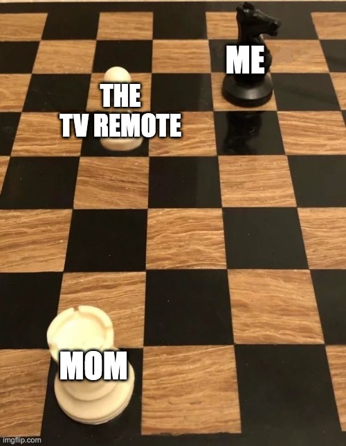 Chess Knight Pawn Rook | ME; THE TV REMOTE; MOM | image tagged in chess knight pawn rook | made w/ Imgflip meme maker