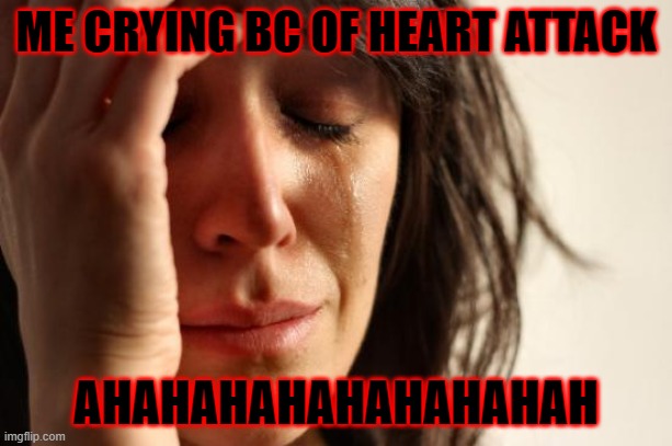 First World Problems Meme | ME CRYING BC OF HEART ATTACK; AHAHAHAHAHAHAHAHAH | image tagged in memes,first world problems | made w/ Imgflip meme maker