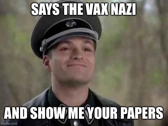 grammar nazi | SAYS THE VAX NAZI AND SHOW ME YOUR PAPERS | image tagged in grammar nazi | made w/ Imgflip meme maker