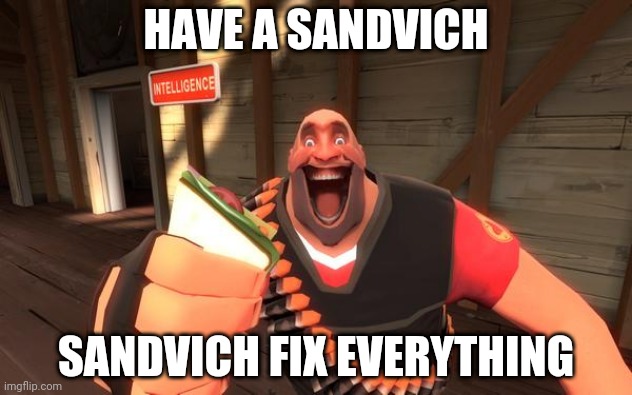 Sandvich fixes everything | HAVE A SANDVICH; SANDVICH FIX EVERYTHING | image tagged in sandvich fixes everything | made w/ Imgflip meme maker