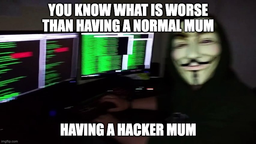 idk | YOU KNOW WHAT IS WORSE THAN HAVING A NORMAL MUM; HAVING A HACKER MUM | image tagged in parents | made w/ Imgflip meme maker