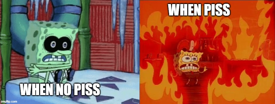 spongebob cold hot | WHEN PISS WHEN NO PISS | image tagged in spongebob cold hot | made w/ Imgflip meme maker